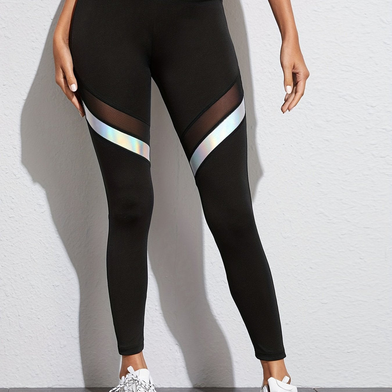 Mesh Patchwork Yoga Leggings Butt Lifting Striped Stretchy Sexy Sports Pants