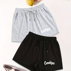 Letter Cookies Print Pocket Shorts for Women