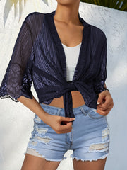 Floral Lace Sleeve Cover Up Cardigan Sheer Vacation Style Blouse