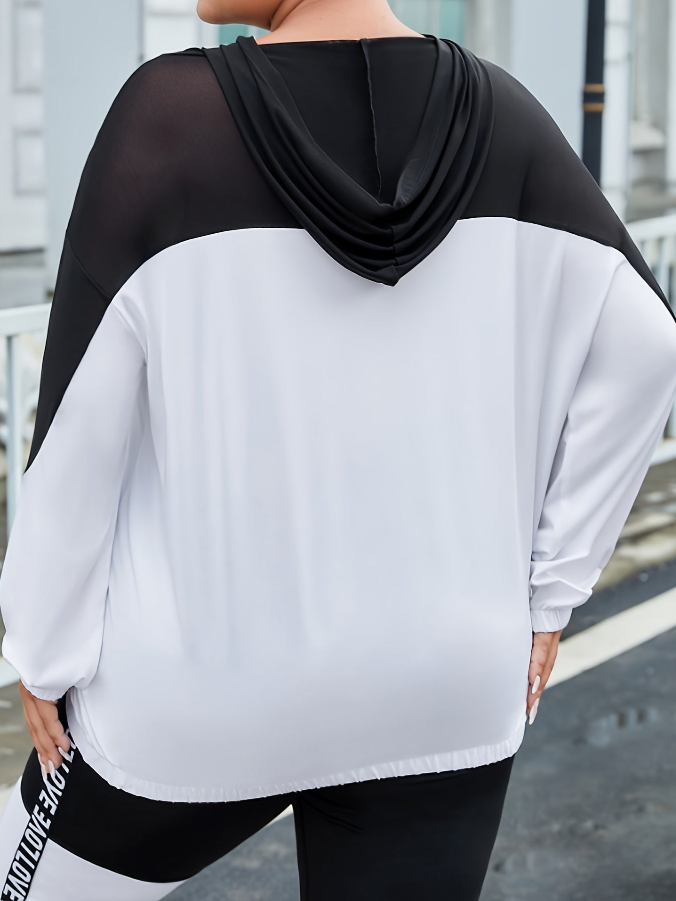 Colorblock Letter Print Hoodie Sports Top Plus Size