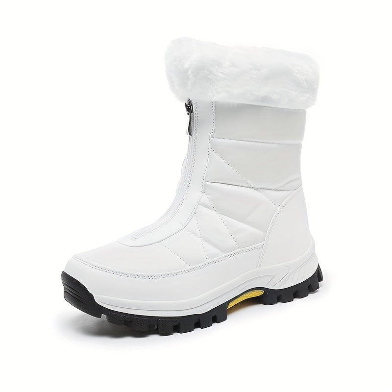 Women's Zipper Front Thermal Snow Boots Non slip Mid Calf Boots