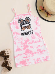 Toddler Girls Tie Dye Figure Graphic Cami Dress for Summer Party