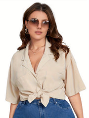 Solid Button Up Short Sleeve Blouse