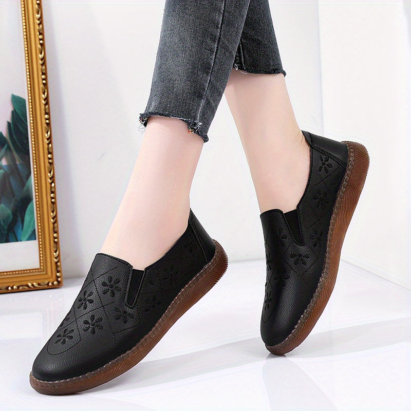 Floral Embroidered Loafers Lightweight Faux Leather Flats Slip On Shoes