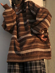 Striped Drop Shoulder Sweatshirt Casual Crew Neck Pullover