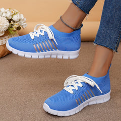 Women's Hollow Out Stripe Mesh Sneakers Soft Sole Lace-up Running Shoes
