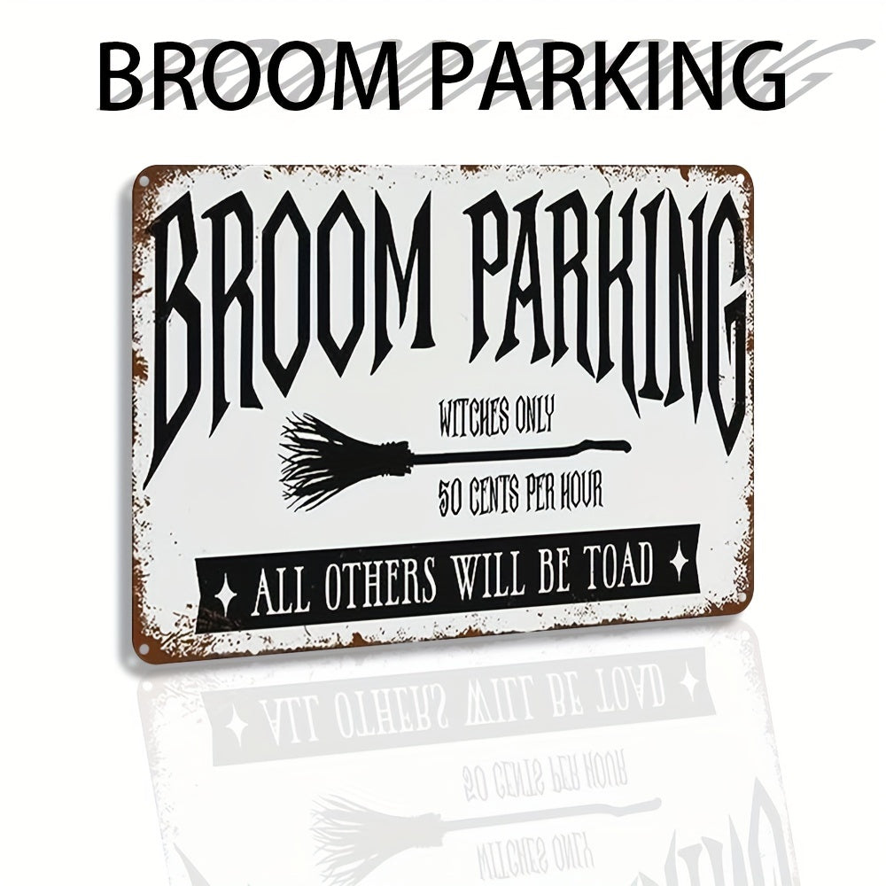 Funny Broom Parking Witches Rustic Halloween Sign