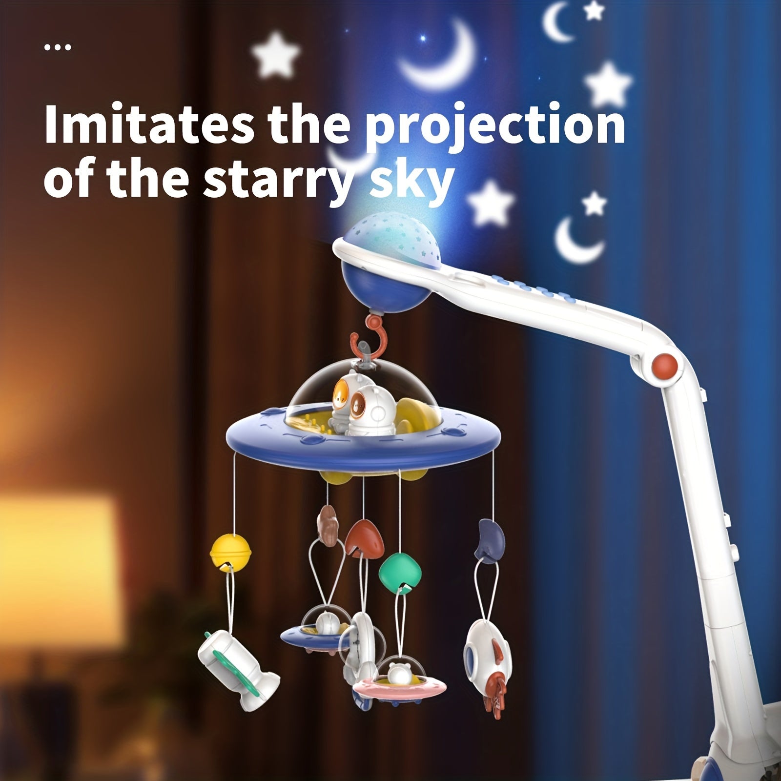 Space Flying Saucer Baby Bed Bell Starry Sky Projection Toy