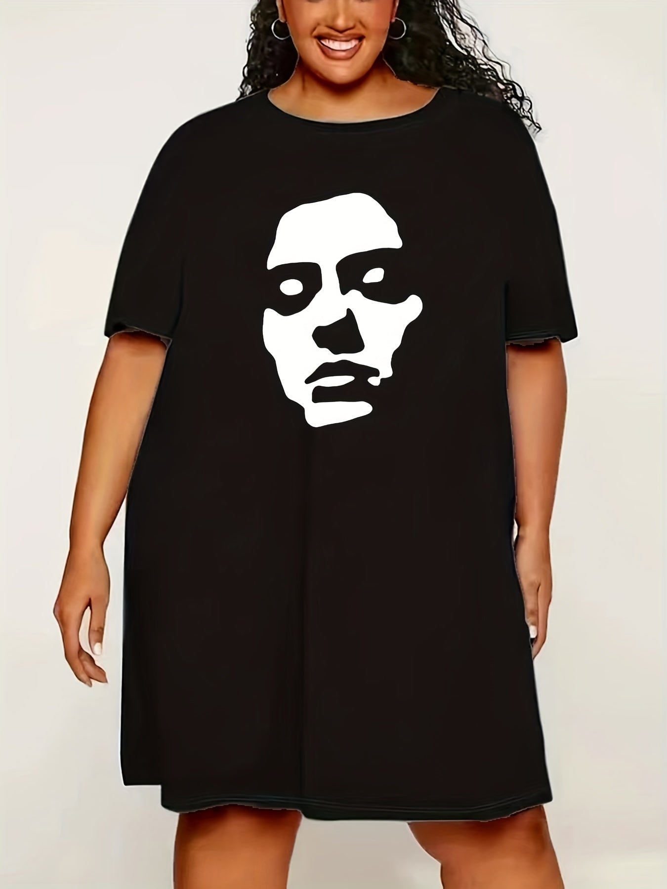 Cartoon Figure Print Lounge Dress Short Sleeve