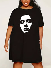 Cartoon Figure Print Lounge Dress Short Sleeve