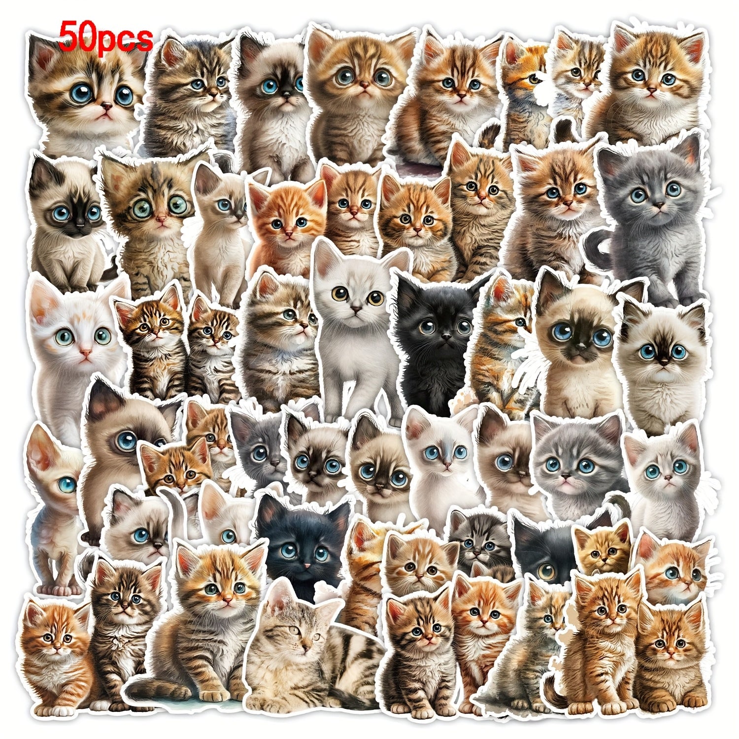 50 Big Eyed Cartoon Cat Stickers for DIY Decoration