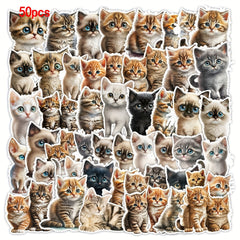 50 Big Eyed Cartoon Cat Stickers for DIY Decoration