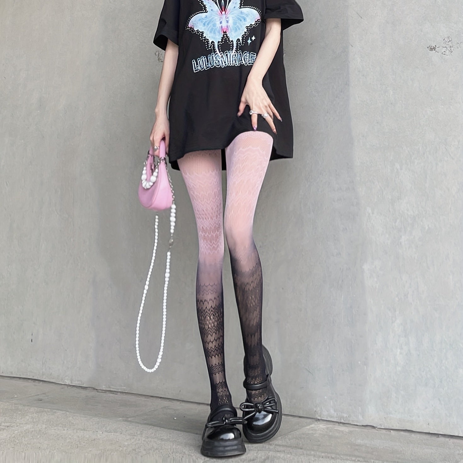 Ombre Jacquard Tights High Waist Mesh Pantyhose