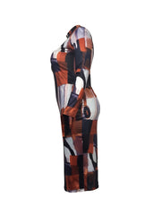 High Neck Long Sleeve Bodycon Dress