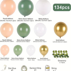134pcs Green Balloon Arch Kit Eucalyptus Balloons