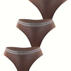 3 Pack Plus Size Striped Thongs - High Stretch Soft Panties Set