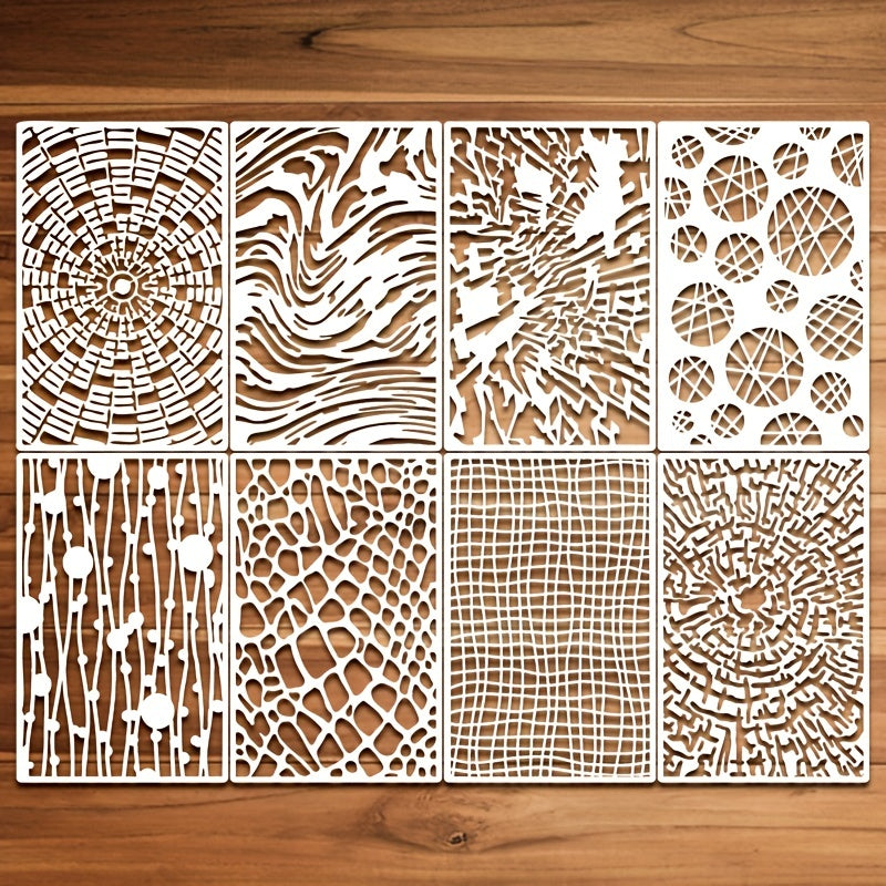 8pcs Reusable Texture Painting Stencil Crocodile Parquet Cross Section