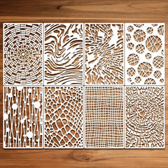 8pcs Reusable Texture Painting Stencil Crocodile Parquet Cross Section
