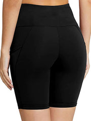 Solid High Rise Skinny Fitness Shorts With Pockets