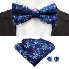 Men's Flowers Pattern Bow Tie & Handkerchief Wedding Set