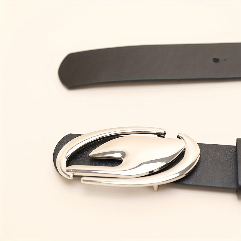 Geometric Oval Buckle Thin Belt PU Jeans Pants Belt For Women