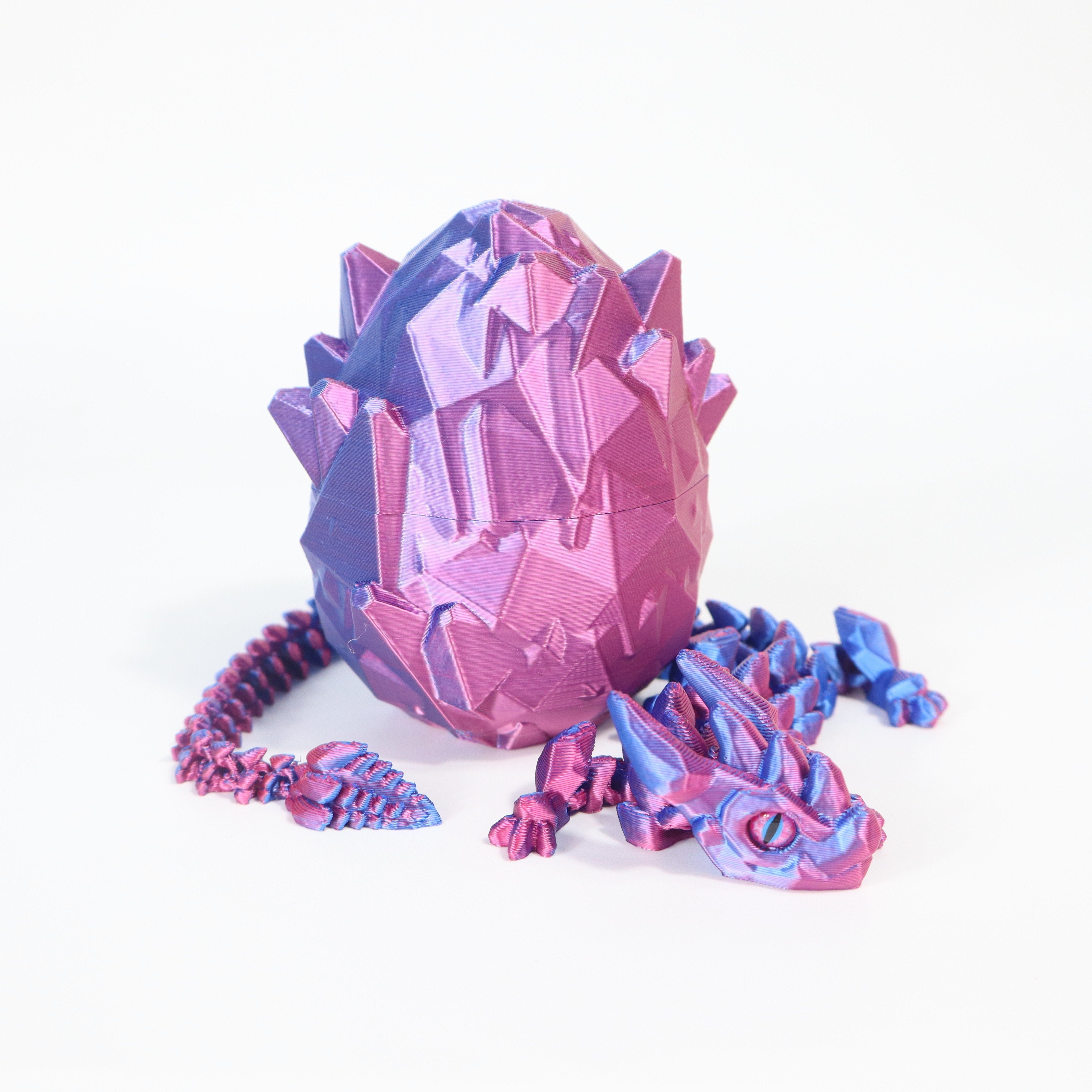 3D Printed Crystal Dragon Egg Set with Fully Jointed Dragon Inside