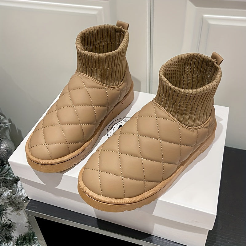 Women's Argyle Quilted Winter Snow Boots With Fleece Lining