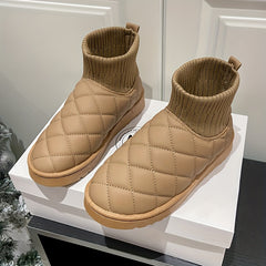 Women's Argyle Quilted Winter Snow Boots With Fleece Lining