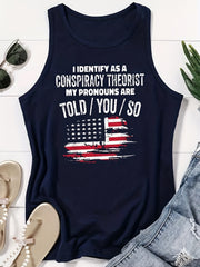 Flag & Slogan Print Tank Top