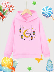 Stars Moon Lantern Print Girls Pullover Hooded Sweatshirt