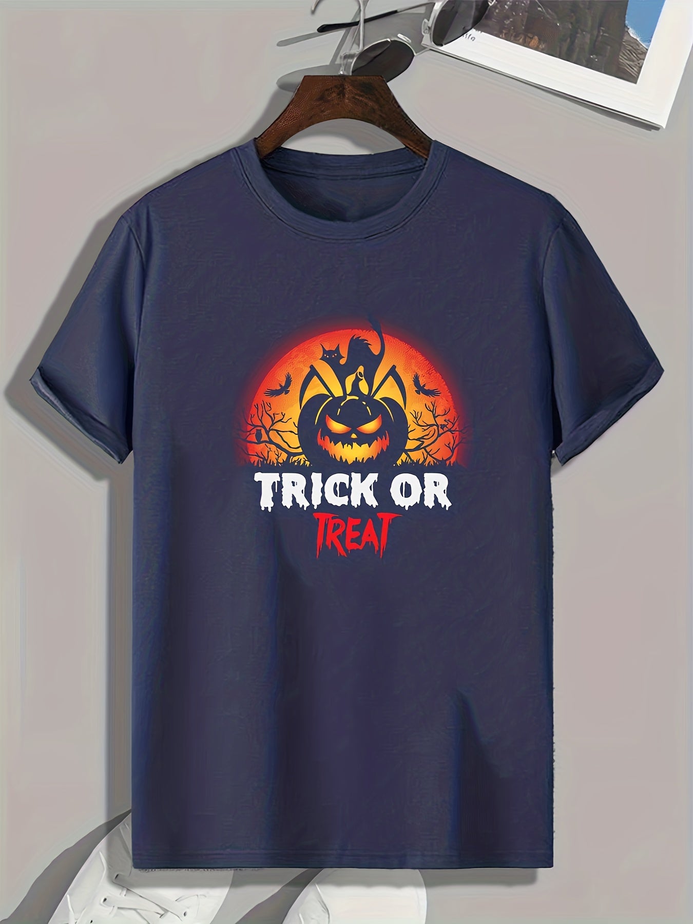 Halloween Pumpkin & Cat Print Men's Sport T-shirt