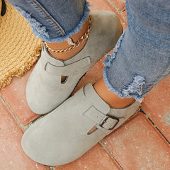 Women's Round Toe Solid Flat Ankle Buckle Shoes