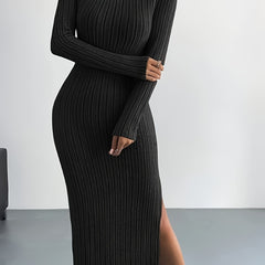 Ribbed Lounge Dress Long Sleeve Side Split