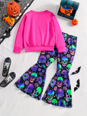 Girl's Skeleton Graphic Outfit 2pcs Set Glow in Dark Kid's Halloween Clothes