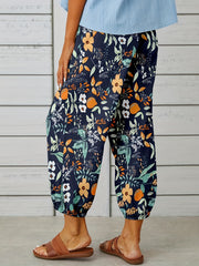 Floral Print Cropped Pants High Waist Loose Casual Pants