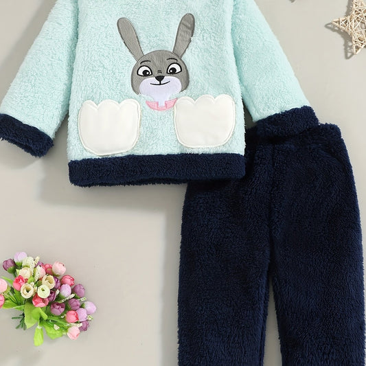 Kids Cartoon Print Pajama Set Warm Winter Loungewear