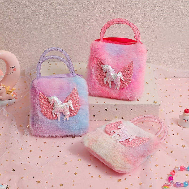Cartoon Unicorn Plush Shoulder Bag Handbag Girls Coin Purse Small Messenger Bag