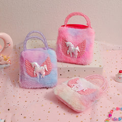 Cartoon Unicorn Plush Shoulder Bag Handbag Girls Coin Purse Small Messenger Bag