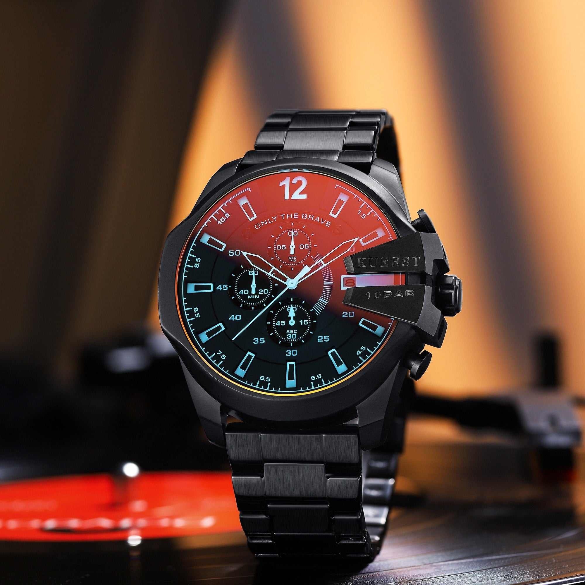 KUERST Steel Strap Large Dial Chronograph Quartz Watch For Teenagers