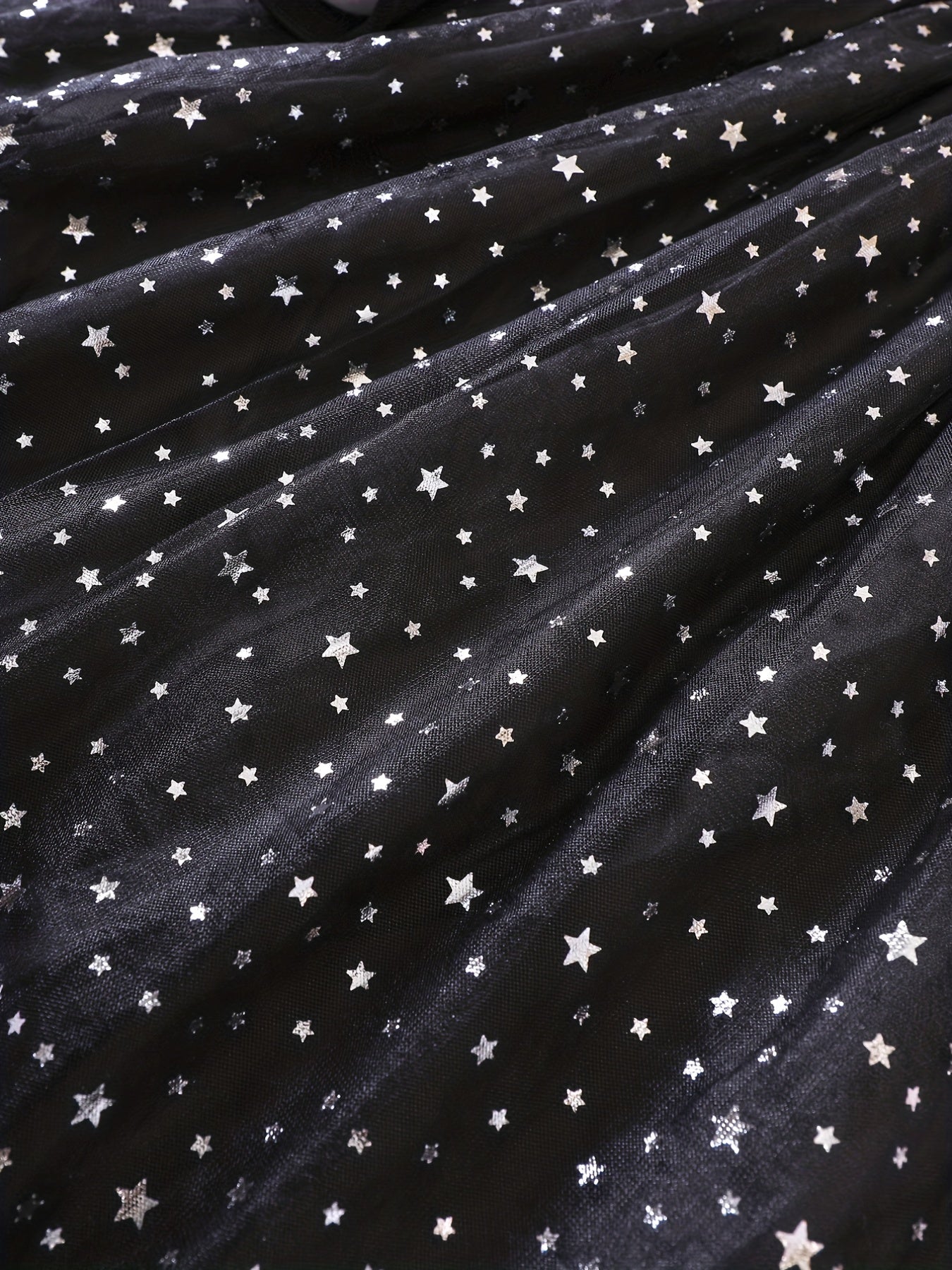 Youth Girl Starry Sky Spliced Mesh Long Sleeve Bowknot Party Dress Set