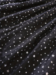 Youth Girl Starry Sky Spliced Mesh Long Sleeve Bowknot Party Dress Set