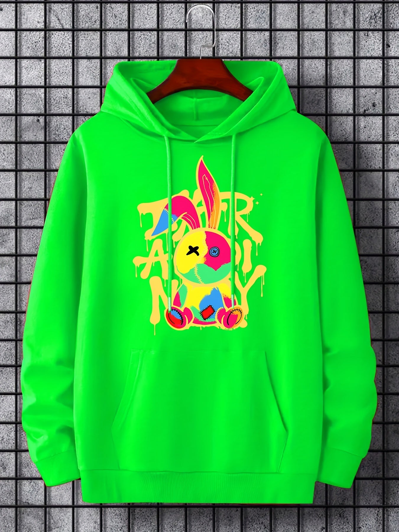 Men's Graffiti Bunny Graphic Hoodie Breathable Hooded Sweatshirt