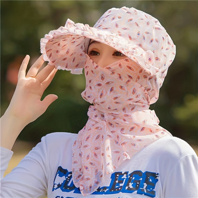 Colorful Flower Lace Sun Hat with Neck Protector Cycling Chiffon Visor Hats