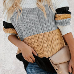 Casual Colorblock Sweater Round Neck Pullover Jumper