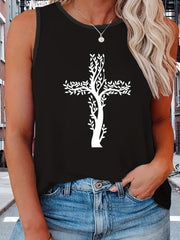Casual Tank Top Women's Plus Letter Print Round Neck Medium Stretch