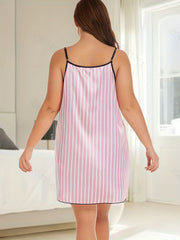 Nightdress Women's Plus Stripe Print Slight Stretch Cami Sleep Dress