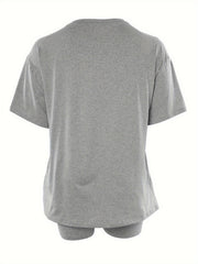 Slogan Print Tee & Shorts Lounge Set
