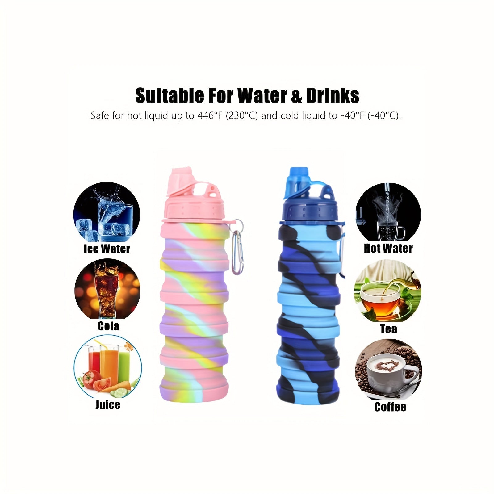 1pc 500ml Silicone Collapsible Water Bottle Leakproof Retractable Cup