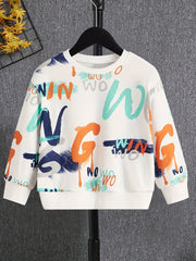 Graffiti Letter Print Boys Casual Pullover Sweatshirt
