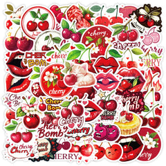 50pcs Cherry Stickers Waterproof Vinyl Decals Cartoon Cats Lips & Cherry Bomb